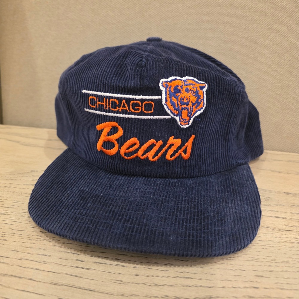 Vintage Annco Chicago Bears Navy Blue Script Corduroy Snapback Hat NFL Cap